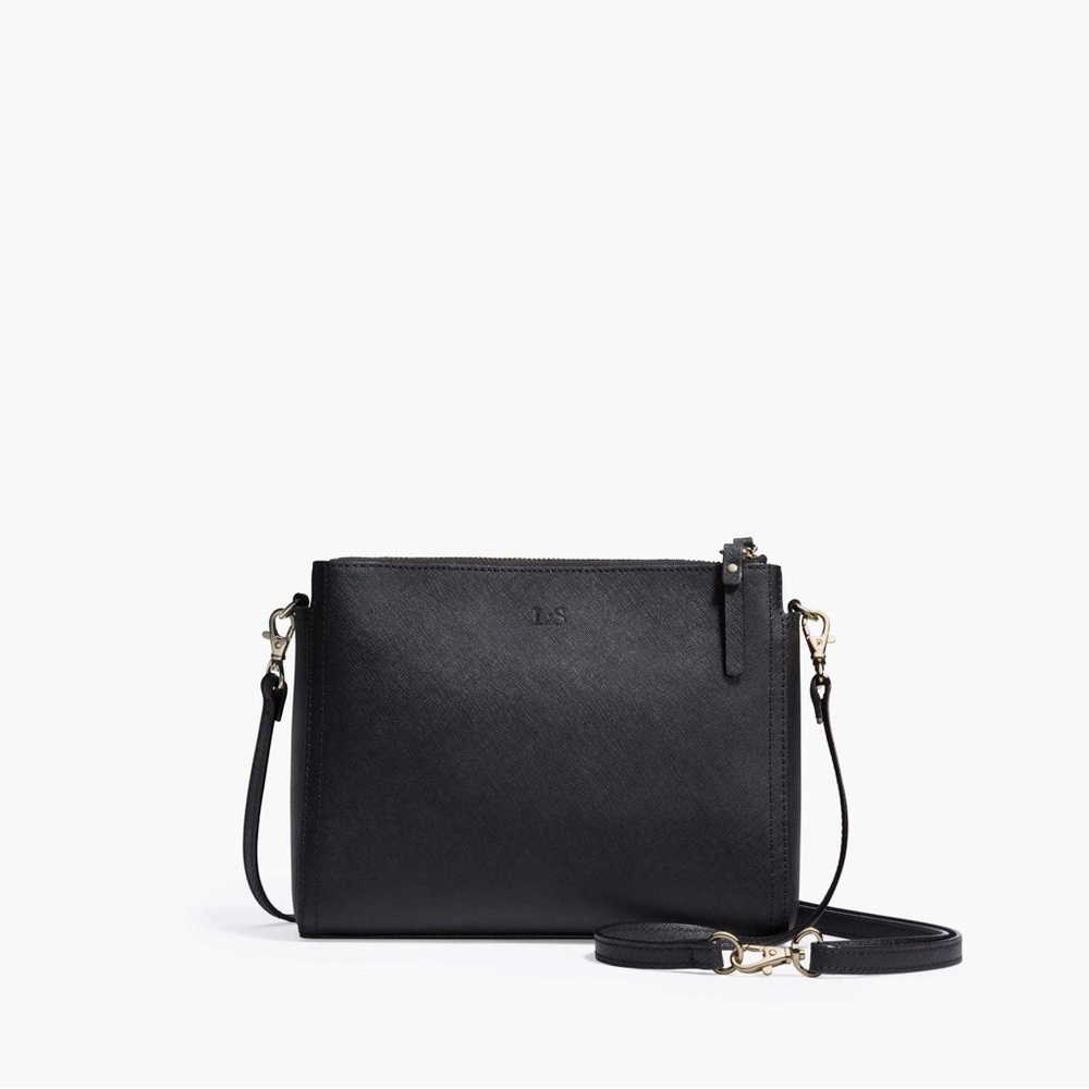 Lo & Sons Pearl, Black Saffiano Leather Crossbody Bag, Like New